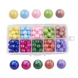 Mixed Color 10 Colors Painted Glass Beads, Baking Paint, Round, Mixed Color, 10mm, Hole: 1.3~1.6mm, about 14~17pcs/compartment, 140~170pcs/box, Packaging Box: 13.5x7x3cm
