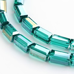 Bleu Vert Plaqué couleur ab facettes galvanoplastie parallélépipède perles de verre brins, sarcelle, 8x4x4mm, Trou: 1mm, Environ 50 pcs/chapelet, 16 pouce