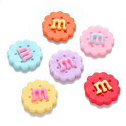 Mixed Color Resin Decoden Cabochons, Imitation Food, Flower shaped Biscuit, with Letter M, Mixed Color, 21~22x5mm