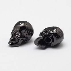 Bronze Crâne micro cuivres ouvrent perles cubes de zircone, sans cadmium et sans nickel et sans plomb, gris anthracite, 13x9x11mm, trou: 1 mm et 3 mm