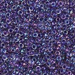 (181) Inside Color AB Crystal/Purple Lined Круглые бусины toho, японский бисер, (181) внутри кристалл цвета ab / фиолетовая подкладка, 8/0, 3 мм, отверстие : 1 мм, Около 1110 шт / 50 г