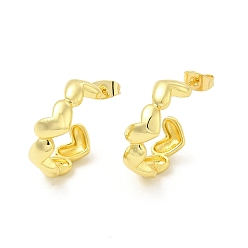 Light Gold Brass Heart Stud Earrings for Women, Light Gold, 29x22.5x7mm, Pin: 0.6mm