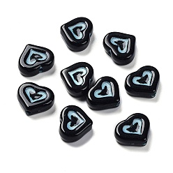 Black Opaque Acrylic Beads, Metal Enlaced, Heart, Black, 12.5x14.5x5mm, Hole: 1.8mm, about 750pcs/500g