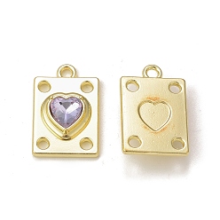 Lavender Rack Plating Alloy Glass Pendants, Golden, Rectangle with Heart Charms, Lavender, 19.5x12.5x5mm, Hole: 1.8mm