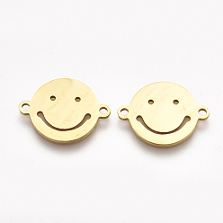 Golden 201 Stainless Steel Links connectors, Laser Cut Links, Flat Round with Smiling Face, Golden, 12.5x16.5x1mm, Hole: 1.5mm
