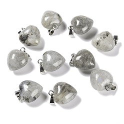 Labradorite Natural Labradorite Pendants, with Platinum Brass Loops, Heart, 18~19x15~15.5x6~8mm, Hole: 6x2.5~3mm