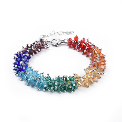Coloré Bracelets de perles de verre, avec 304 acier inoxydable fermoir pince de homard, rallonge de chaîne coeur et coffret à bijoux en carton, colorées, 7-1/2 pouce (19 cm), 13mm