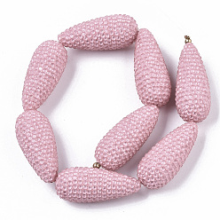 Pink Polymer Clay Rhinestone Beads, teardrop, Pink, 34.5~35x15~16mm, Hole: 1.4mm