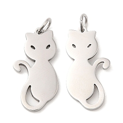 Stainless Steel Color 304 Stainless Steel Pendants, with Jump Ring, Cat Charm, Stainless Steel Color, 21x10.5x1.4mm, Hole: 3.2mm
