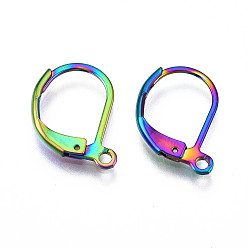 Rainbow Color 304 Stainless Steel Leverback Earring Findings, Ear Wire, Cadmium Free & Nickel Free & Lead Free, Rainbow Color, 16x10.5mm, Hole: 1.5mm, Pin: 0.7mm