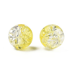 Yellow Transparent Crackle Acrylic Beads, Round, Yellow, 8x7.5mm, Hole: 1.8mm, about 1700pc/500g