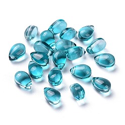 Teal Transparent Glass Beads, Top Drilled Beads, Teardrop, Teal, 9x6x5mm, Hole: 1mm