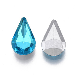 Aguamarina Señaló hacia cabujones de diamantes de imitación de cristal, facetados, espalda plateada, lágrima, aguamarina, 12.5x7.5x3 mm