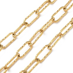 Golden Ion Plating(IP) 304 Stainless Steel Textured Paperclip Chains, Soldered, with Spool, Golden, 17x7x1.5mm