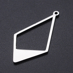 Stainless Steel Color 201 Stainless Steel Pendants, Rhombus, Stainless Steel Color, 36x18x1mm, Hole: 1.4mm