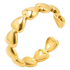 Golden 201 Stainless Steel Heart Wrap Open Cuff Ring for Valentine's Day, Golden, US Size 8(18.1mm)