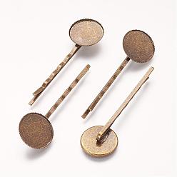 Antique Bronze Iron Hair Bobby Pin Findings, Flat Round, Antique Bronze, 2x63x2mm, Tray: 18mm