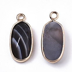 Botswana Agate Natural Botswana Agate Pendants, with Light Gold Plated Brass Edge and Loop, Oval, Faceted, 18x8x4mm, Hole: 1.6mm