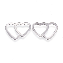 Stainless Steel Color Valentine's Day 304 Stainless Steel Linking Rings, Heart with Hear, Stainless Steel Color, 9.5x13.5x0.5mm, Inner Diameter: 8x4mm and 6x7mm