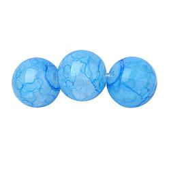 Dodger Blue Glass Beads Strands, Crackle Style, Round, Imitation Jade, Dodger Blue, 8~8.5mm, Hole: 1.5mm, about 105pcs/strand, 31.8 inch(80.7cm)