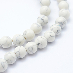 Blanc Brin de perles de howlite synthétique, teint, ronde, blanc, 6mm, Trou: 1mm, Environ 66 pcs/chapelet, environ 15 pouce