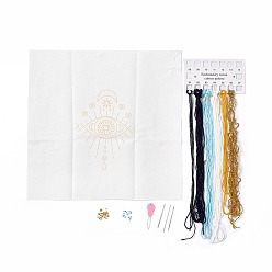 White DIY Eye & Moon Pattern Embroidery Kits, Included Needle, Threads, Fabric, Needle, Gourd Threader, Ceramic Bead, without Embroidery Hoop, White, 2~295x2~303x0.1~3mm