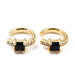 Black Brass Micro Pave Cubic Zirconia Cuff Earrings, Real 18K Gold Plated, Ring, Black, 13x2.5mm