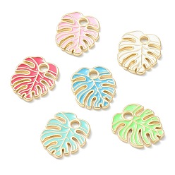 Mixed Color Brass Enamel Pendants, Real 18K Gold Plated, Long-Lasting Plated, Leaf, Mixed Color, 18x16x1.5mm, Hole: 2.5mm