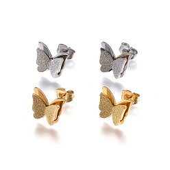 Mixed Color 304 Stainless Steel Stud Earrings, Hypoallergenic Earrings, Textured, Butterfly, Mixed Color, 10x12x3.5mm, Pin: 0.8mm