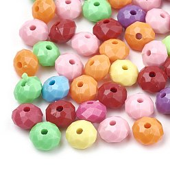 Mixed Color Opaque Acrylic Beads, Faceted, Rondelle, Mixed Color, 8x5.5mm, Hole: 1.5mm, about 2790pcs/500g