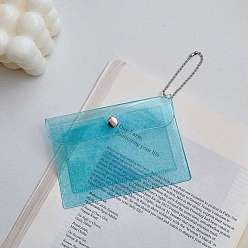 Deep Sky Blue PVC Glitter Card Purse Keychain, with Ball Chains and Snap Button, Card Bag, Deep Sky Blue, 80x115mm