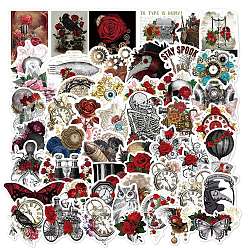 Mixed Color 50Pcs Halloween Skull PVC Self Adhesive Cartoon Stickers, Waterproof Rose Decals for Laptop, Bottle, Luggage Decor, Mixed Color, 41.5~77x41.5~73x0.2mm
