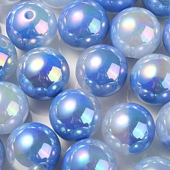 Royal Blue UV Plating Rainbow Iridescent Opaque Acrylic Beads, Two Tone, Round, Royal Blue, 17.5mm, Hole: 2.7mm