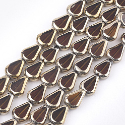 Saddle Brown Electroplate Glass Beads Strands, Edge Plated, Melon Seeds, Saddle Brown, 11x8x4.5mm, Hole: 1mm, about 30pcs/strand, 12.7 inch