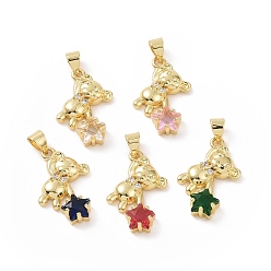 Mixed Color Brass Micro Pave Cubic Zirconia Pendants, Bear with Star Charm, Golden, Mixed Color, 27x15x4.5mm, Hole: 5x4mm