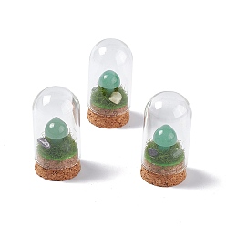 Aventurine Verte Décoration d'affichage de champignon d'aventurine verte naturelle avec couvercle cloche en verre, Ornements de cloche de base en liège pour la décoration de la maison, 30x57.5mm