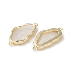 Real 18K Gold Plated Brass Irregular Egg Connector Charms, with Natural White Shell, Real 18K Gold Plated, 24x11x2.5mm, Hole: 1mm