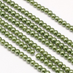 Светло-зеленый Коричневый Круглые бусины из экологически чистого окрашенного стекла с жемчугом, класс А, хлопковый шнур , оливковый, 4~4.5 мм, отверстие : 0.7~1.1 мм, около 104 шт / нитка, 15 дюйм
