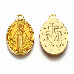 Or Laiton émail pendentifs, plaqué longue durée, ovale avec saint, or, or, 19.5x12x2mm, Trou: 1.5mm