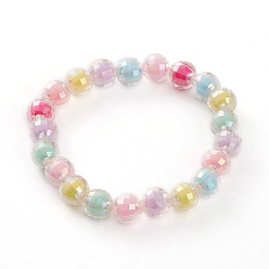 Colorful Transparent Acrylic Beads Stretch Bracelets for Kids, Bead in Bead, AB Color, Faceted Round, Colorful, Inner Diameter: 1-7/8 inch(4.7cm)