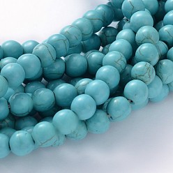 Turquoise Perles synthétiques turquoise brins, ronde, turquoise, 12mm, Trou: 1.5mm, environ490 pcs / 1000 g