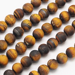 Tiger Eye Yellow Tiger Eye Frosted Round Bead Strands, 6mm, Hole: 1mm, about 65pcs/strand, 15.5 inch