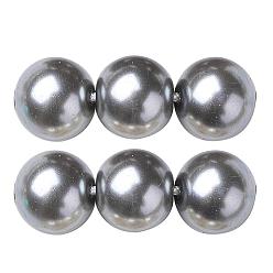 Light Grey Eco-Friendly Glass Pearl Beads Strands, Grade A, Round, Dyed, Cotton Cord Threaded, Light Grey, 14mm, Hole: 1.2~1.5mm, about 30pcs/strand, 15.7 inch
