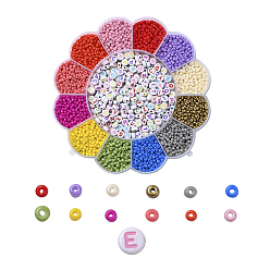 Mixed Color DIY Jewelry Set Making, Bracelet with Craft Acrylic Letter Beads, 8/0 Baking Paint Glass Round Seed Beads and Elastic Crystal Thread, Mixed Color, 3370Pcs/Set