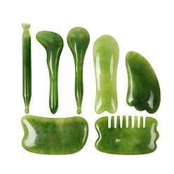 Зеленый Набор инструментов для массажа смоляной терапией, включая палочку гуаша, ручку, доску и расческу, очищающие массажные инструменты, зелёные, 100~125x10~55 мм, 7 шт / комплект