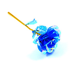 Azul Rosa de plástico con rama de flor de varilla de metal., para regalo de boda regalo del día de san valentín, azul, 250x85 mm