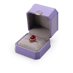 Medium Aquamarine Flower PU Leather Octagonal Ring Jewelry Box, Finger Ring Storage Gift Case, with Velvet Inside, for Wedding, Engagement, Medium Aquamarine, 7.5x7.5x6.2cm