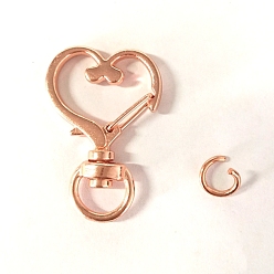 Oro Rosa Cierres giratorios de aleación de corazón, cierres a presión de la puerta de empuje del cordón, oro rosa, 3.5x2.4x0.6 cm, agujero: 9x5 mm