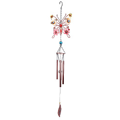 Colorido Campanas de viento de tubo de aluminio, decoraciones colgantes de vidrio y arte del hierro, con acrílico, mariposa, colorido, 410x180 mm