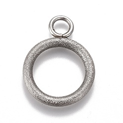 Stainless Steel Color 304 Stainless Steel Toggle Clasps Parts, Textured, Ring, Stainless Steel Color, 19x14x2mm, Hole: 3mm
